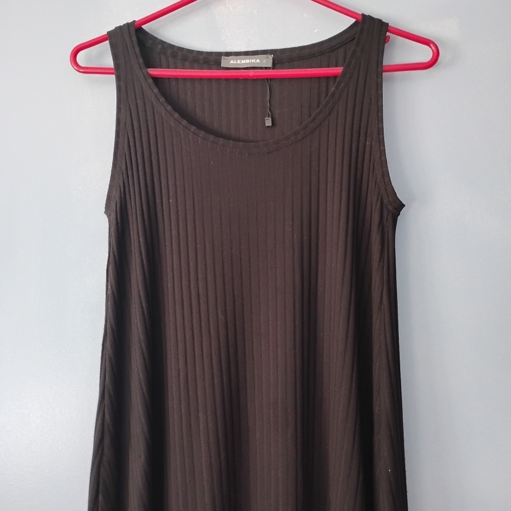 New ALEMBIKA Black Midi Sleeveless Dress Pockets S M - Picture 3 of 6